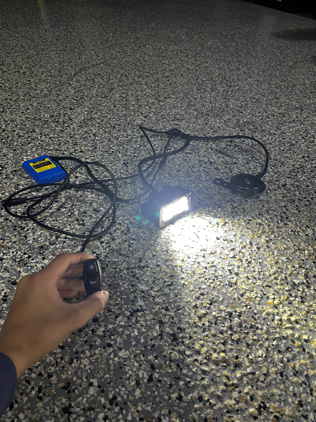 Battery powered horn and light